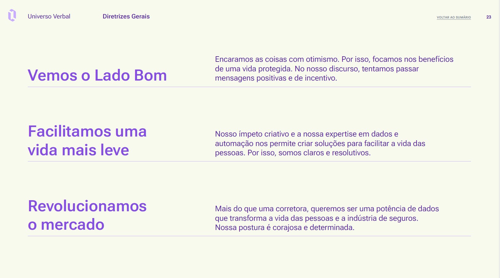 Apresentação das direrizes gerais de Lado Bom: Vemos o Ladom Bom; Facilitamos uma vida mais leve e Revolucionamos o mercado.